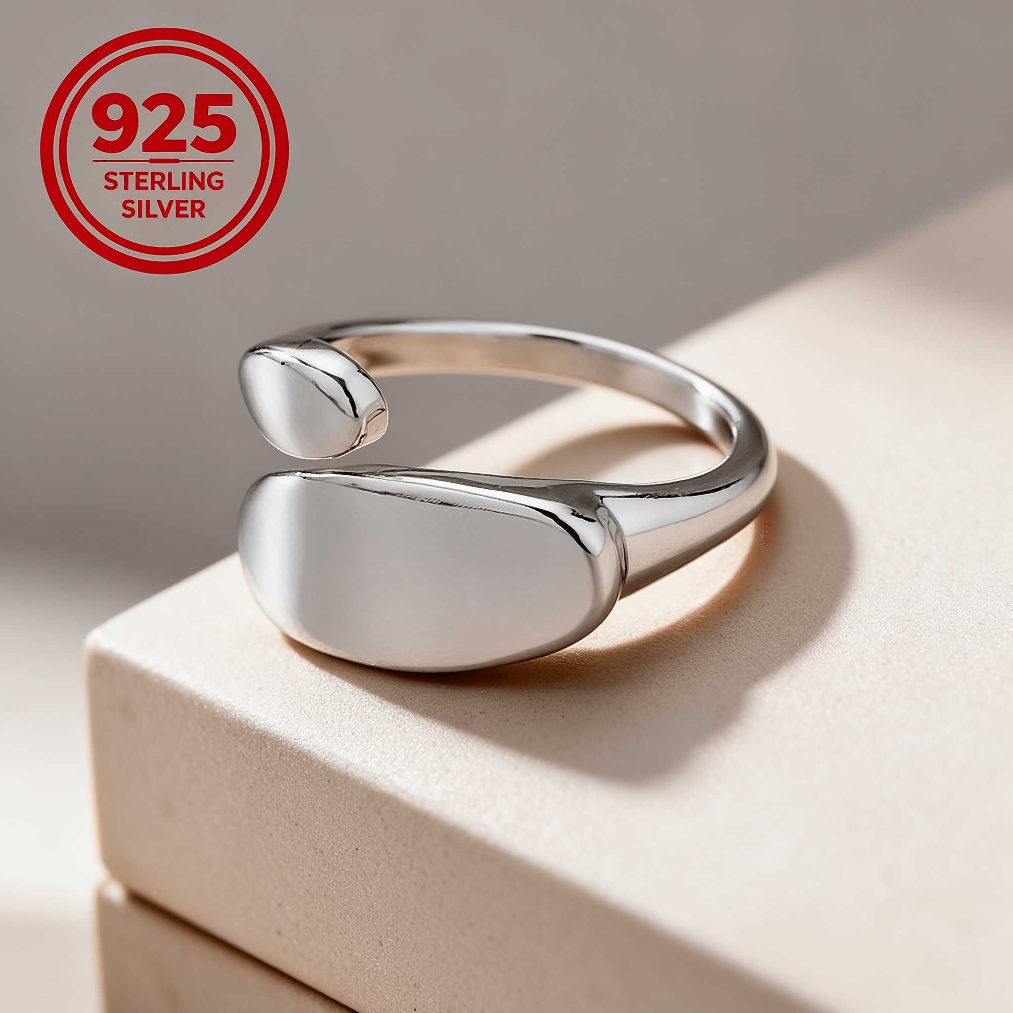 925 Silver Irregular Geometric Adjustable Ring, Gift for Couples